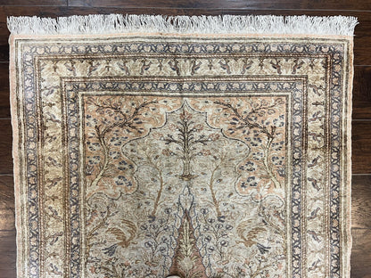 Turkish Kayseri Silk Rug 4x6 Tree of Life Handmade Hand Knotted Vintage