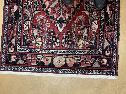 3' 4" X 9' Antique Handmade Wool Rug Runner Floral Organic Dyes Red Nice