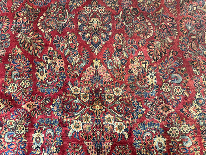 Persian Sarouk Rug 10x18 Extra Large Antique Wool Carpet Red Floral Handmade