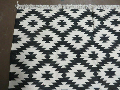 Hand Woven Wool Rug 4 Ft By 6 Ft Kilim Dhurrie Modern Oriental Area Rug Reversible