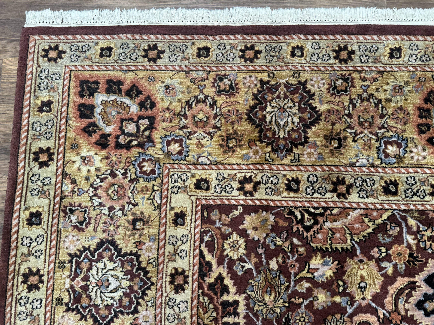 Indo Persian Rug 8x11 Handmade Wool Hand Knotted Eggplant Tan Allover Pattern Couristan