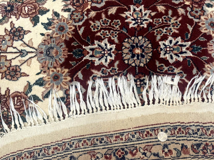 Sino Persian Round Rug 8x8 Wool And Silk Floral Medallion Ivory Red