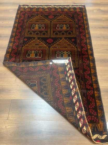 Afghan Balouch Rug Navy Blue 3x7 Handmade Hand Knotted Wool