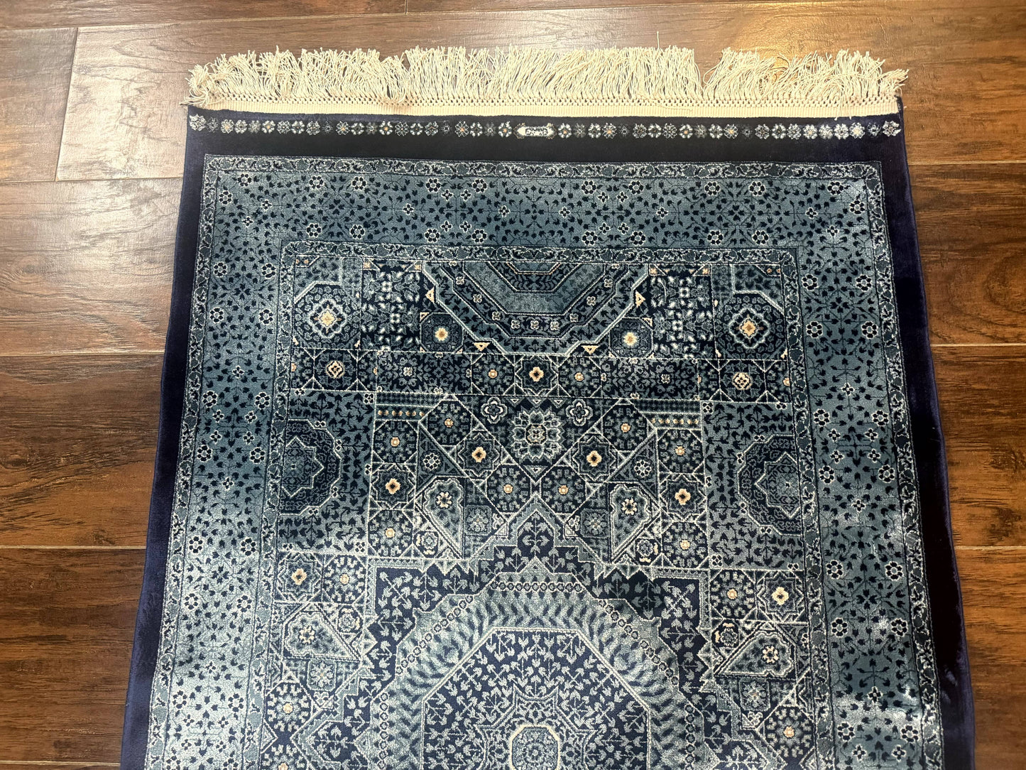 Blue Hereke Turkish Silk Rug Mamluk Bamboo Silk 2.6 By 4 Feet