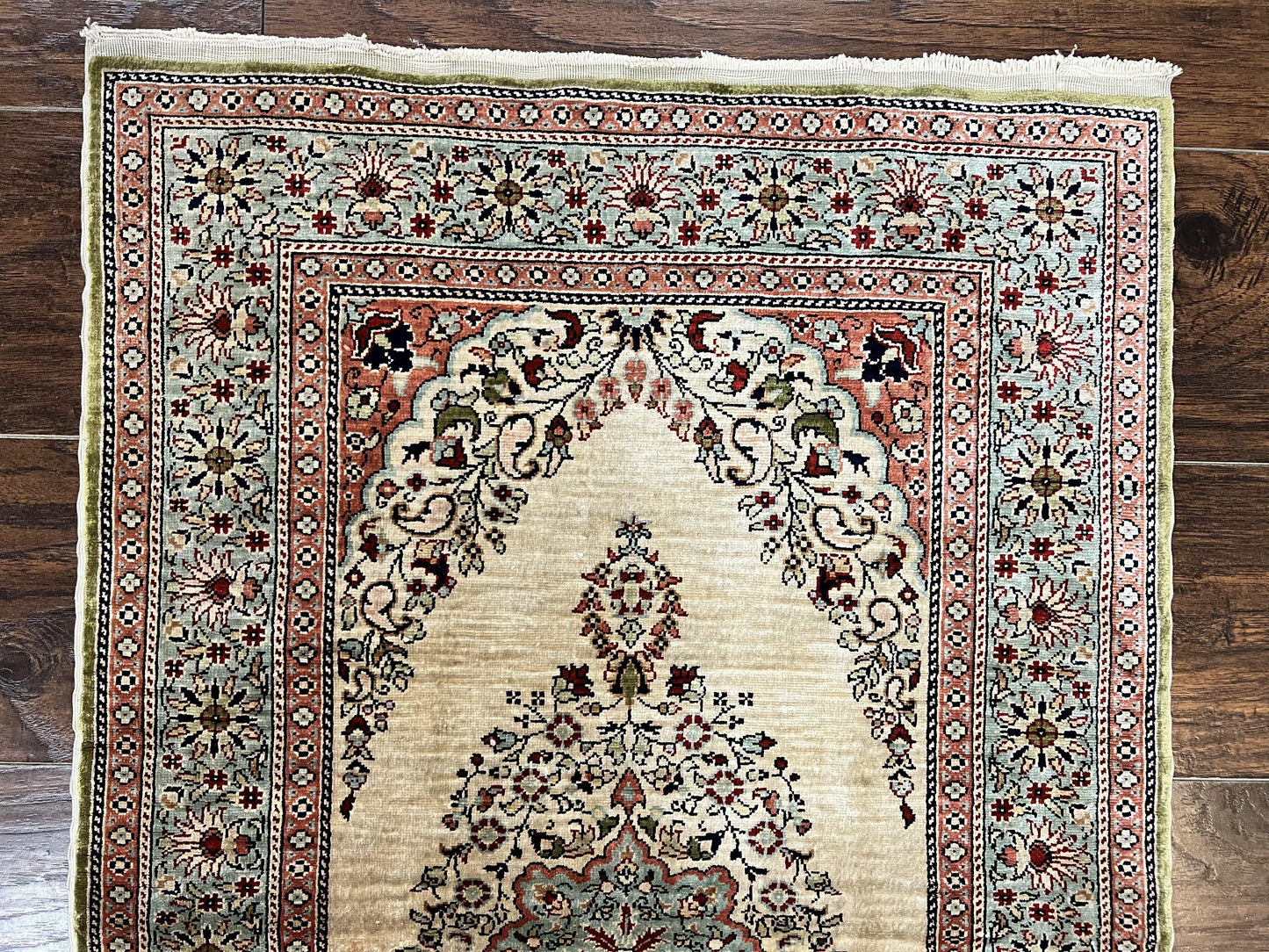 Silk Turkish Kayseri Rug 2x3 Hand Knotted Vintage Silk Pile On Silk Foundation 300 KPSI