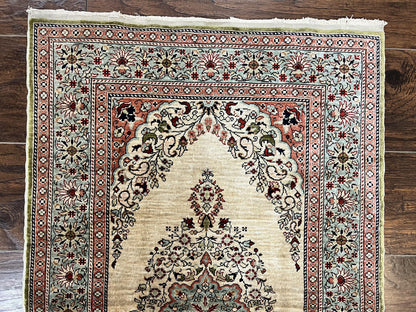 Silk Turkish Kayseri Rug 2x3 Hand Knotted Vintage Silk Pile On Silk Foundation 300 KPSI