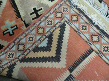 Vintage Turkish Oushak Wool Rug 4x6 Diamond Pattern Handmade Mehrab Red