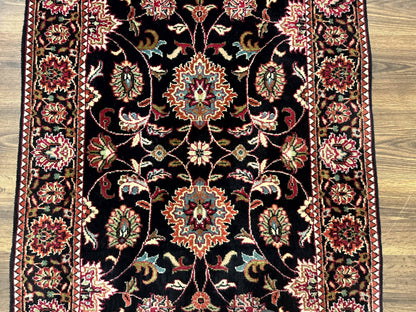 Indo Persian Sarouk Rug 3x5, Black Traditional Oriental Carpet