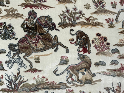 Turkish Silk Hunting Scene Rug 4x6 Ivory Bamboo Silk Contemporary Area Rug