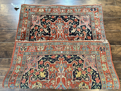 Persian Bidjar Rug 4x5 Hand Knotted Wool Carpet Red And Blue Antique