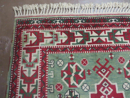 Kazak Rug Vintage Handmade Turkish Wool Rug 4x6 Fringed Carpet