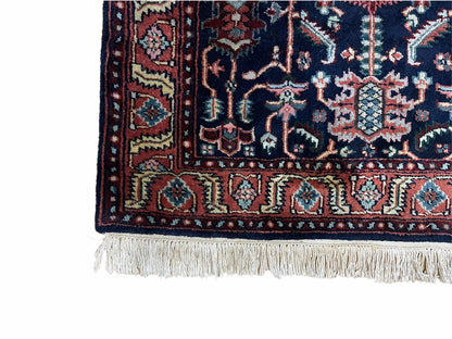 Handmade Wool Geometric Rug 4x6 Vintage Hand Knotted Organic Dyes Blue Red Area Rug