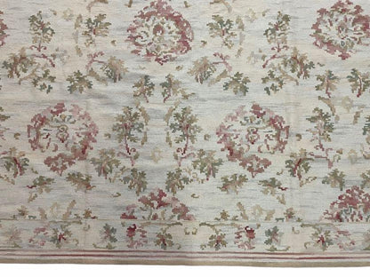 Aubusson Needlepoint Rug 9x12 Handmade Wool Floral Design Beige French European