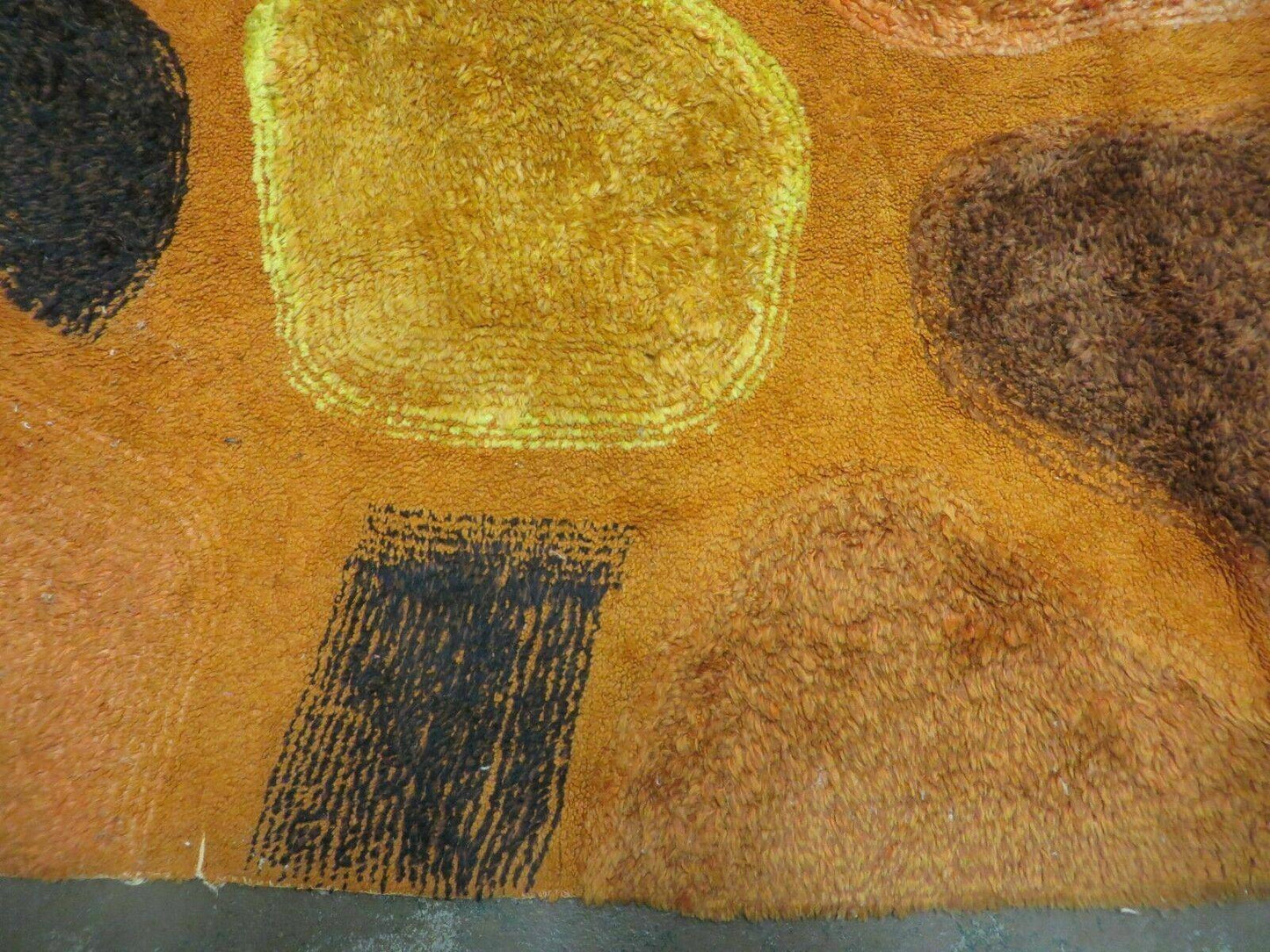 Handmade Wool Hooked Rug Abstract Modern Design 44 By 70 Inches From 1970s