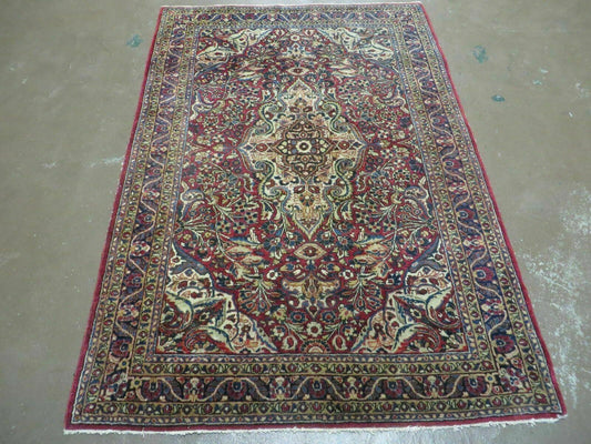 Antique Handmade Indian Wool Rug Agra Fine Weave Organic Vegetable Dyes 41x60