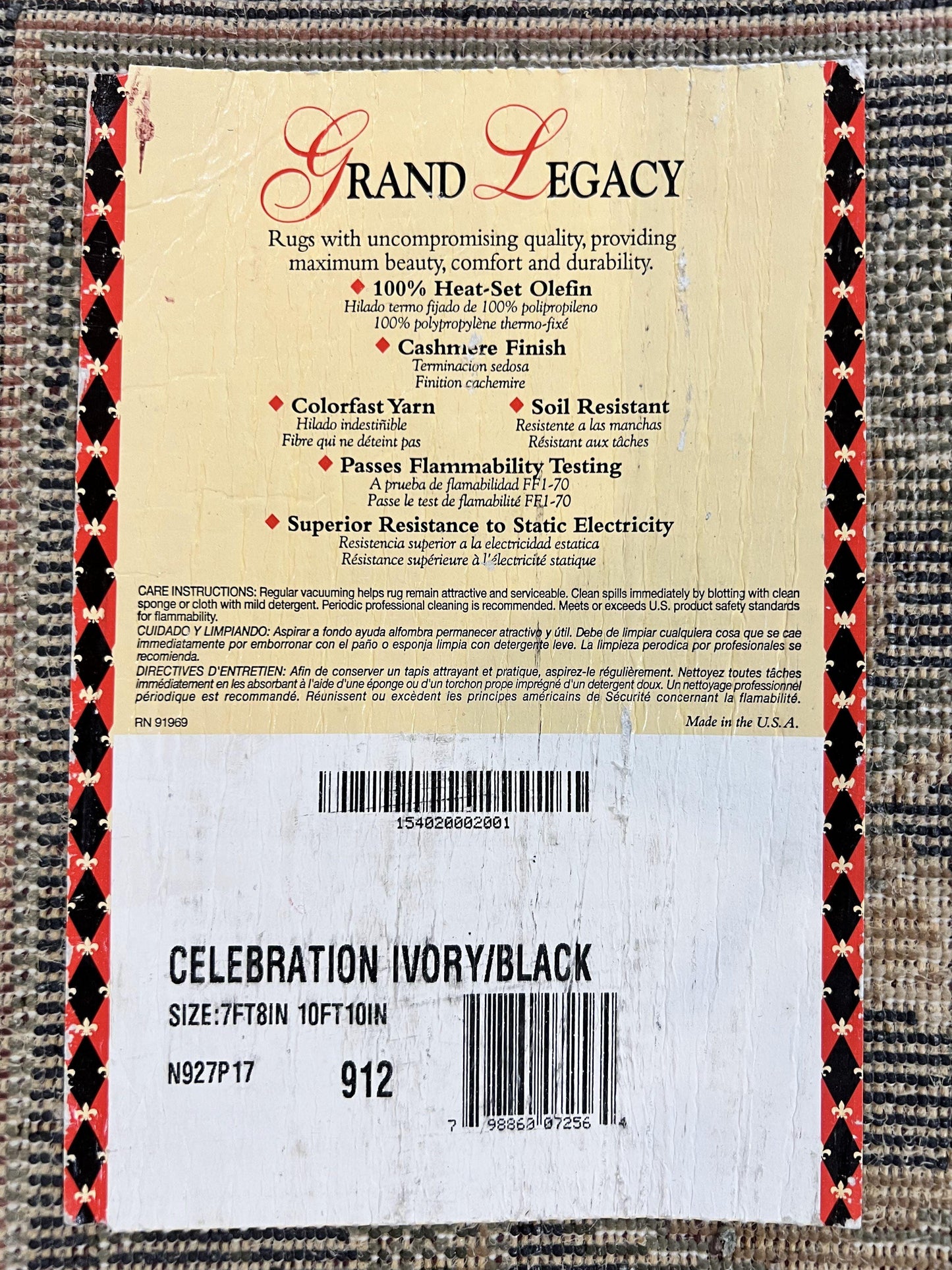 Oriental Rug 8x11, Floral Pattern, Ivory and Black