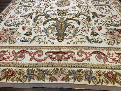 Aubusson Needlepoint Rug 10x14 Elegant European French Carpet Vintage Wool