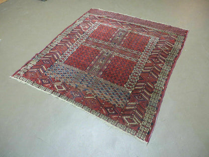 Turkoman Rug 4x5 Ensi Hatchli Tekke Wool Vintage Antique Carpet