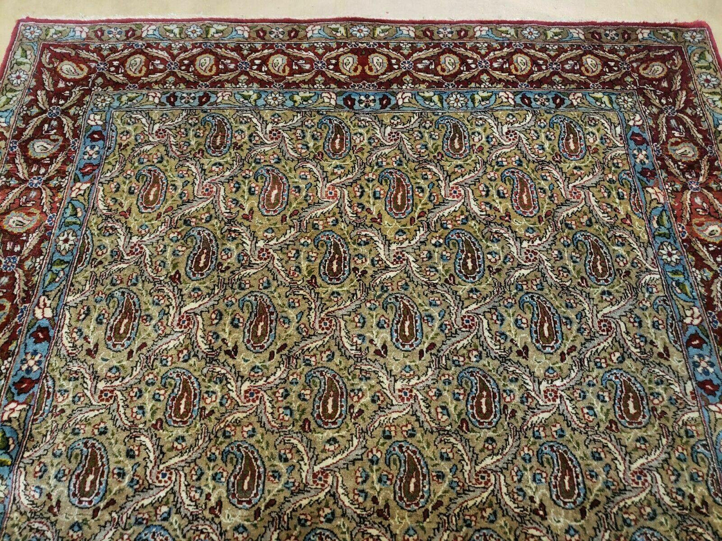 Hand Knotted Turkish Wool Rug Vintage 1960s One Of A Kind Paisley Boteh Design