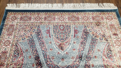 Bamboo Silk Rug 4x6 Light Blue Beige Oriental Medallion Pattern