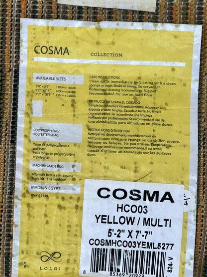 Shag Rug 5x8 Yellow Ivory Charcoal Contemporary Machine Made Polypropylene