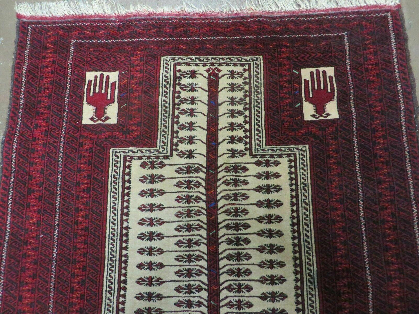 Antique Turkoman Balouchi Khamseh Prayer Rug Hand Knotted 3x5 Wool