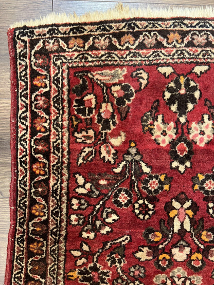 Persian Sarouk Rug 2x4 Hand Knotted Wool Antique Floral Area Rug Red Black Cream