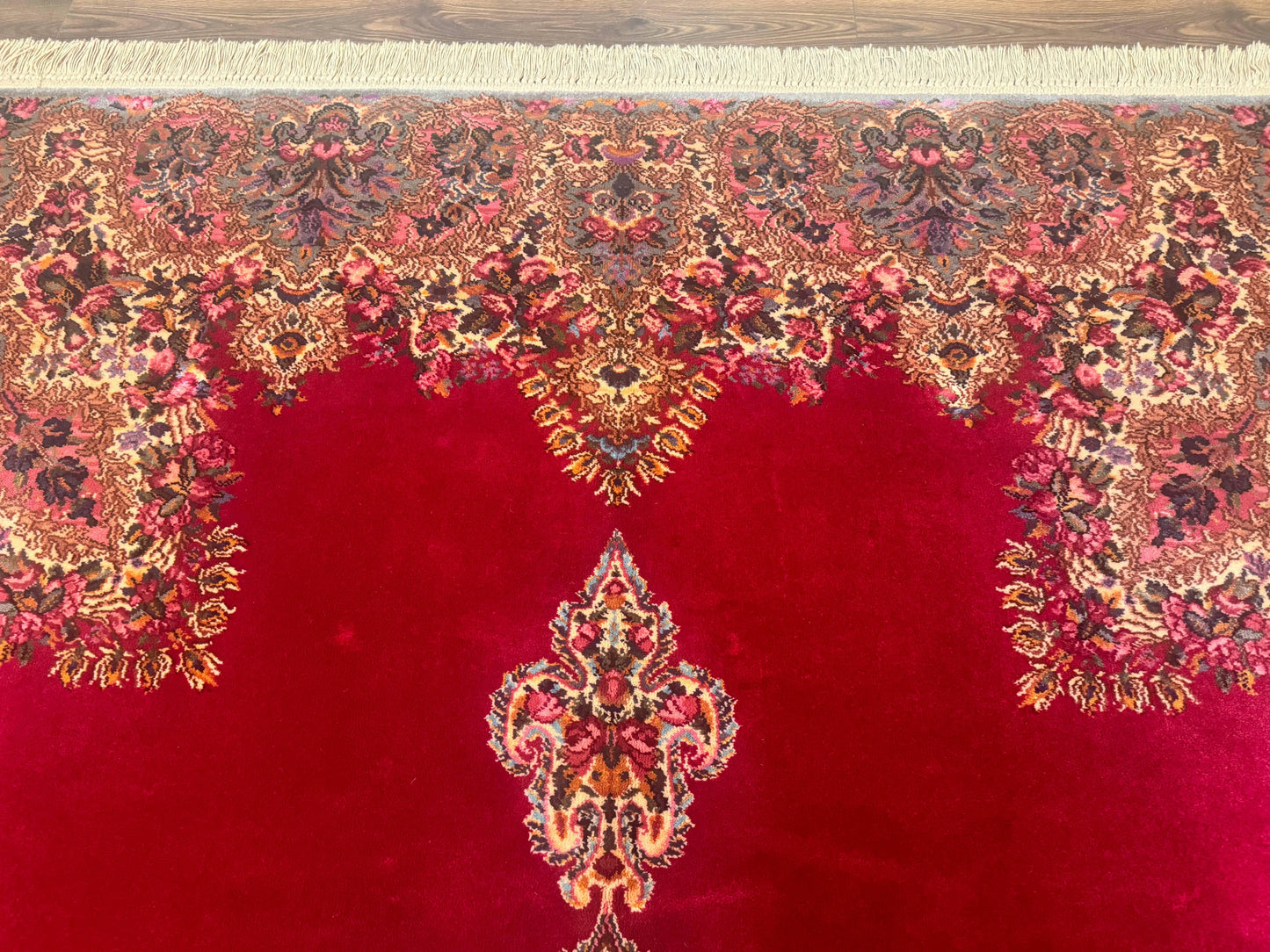 Karastan Kirman Rug 8.8x12 Red Medallion Wool Vintage Carpet