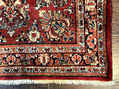 Red Persian Sarouk Rug 3 x 5.8, Antique Wool Carpet, 210 KPSI