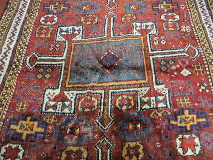 Antique Moroccan Hand Knotted Runner Rug Three Foot Seven Inch By Eight Foot Nine Inch Red Tribal Geometric