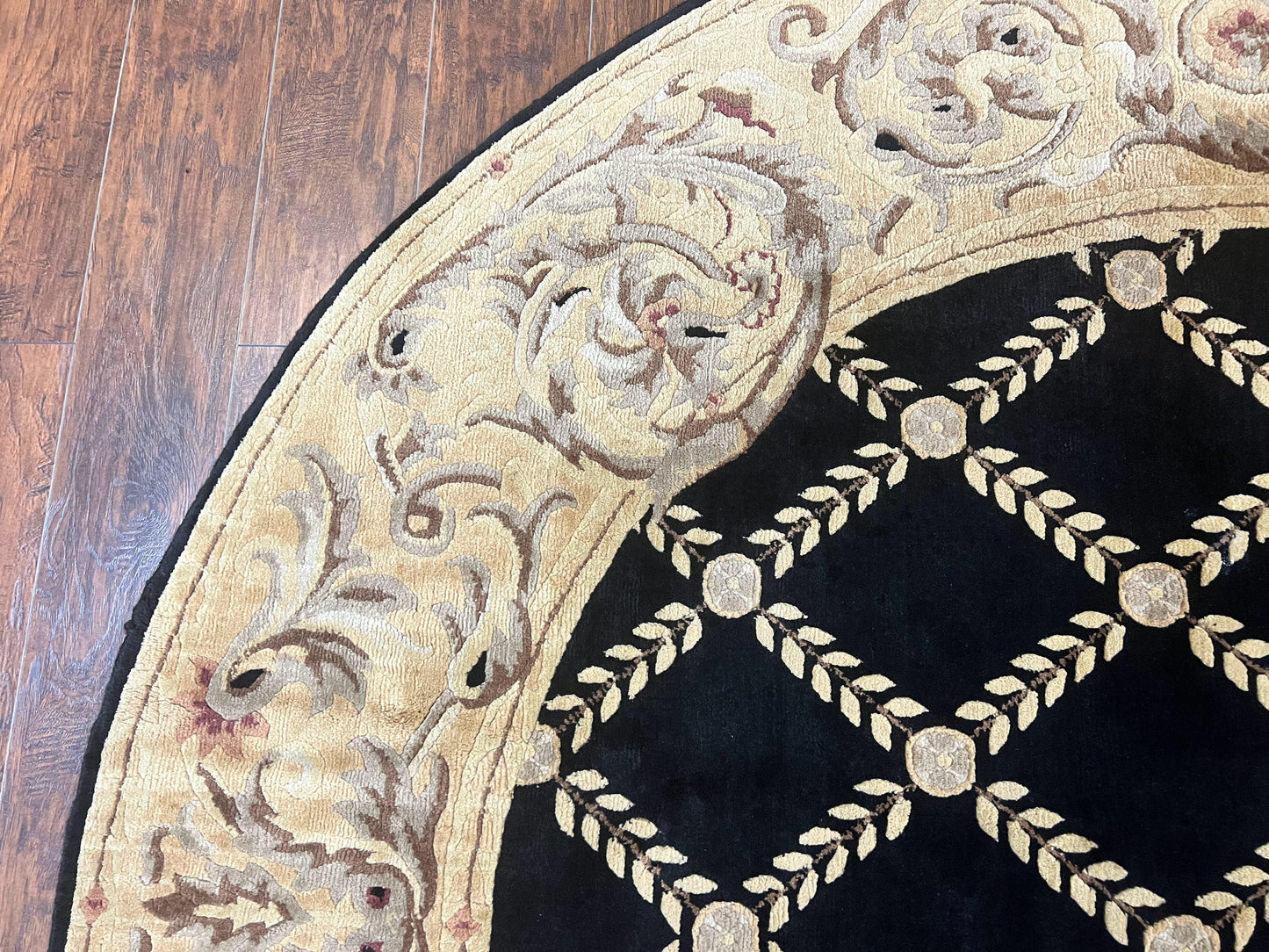 Tibetan Rug Oval 8 By 10 Wool Handmade French Aubusson Design Vintage Carpet