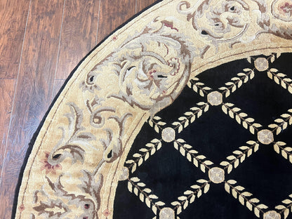 Tibetan Rug Oval 8 By 10 Wool Handmade French Aubusson Design Vintage Carpet