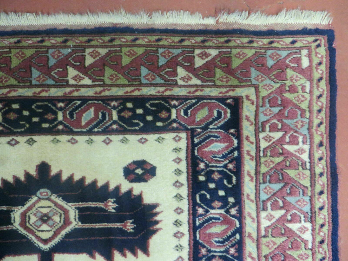 Vintage Turkish Geometric Wool Rug Handmade 1960s 41x51 Allover Pattern