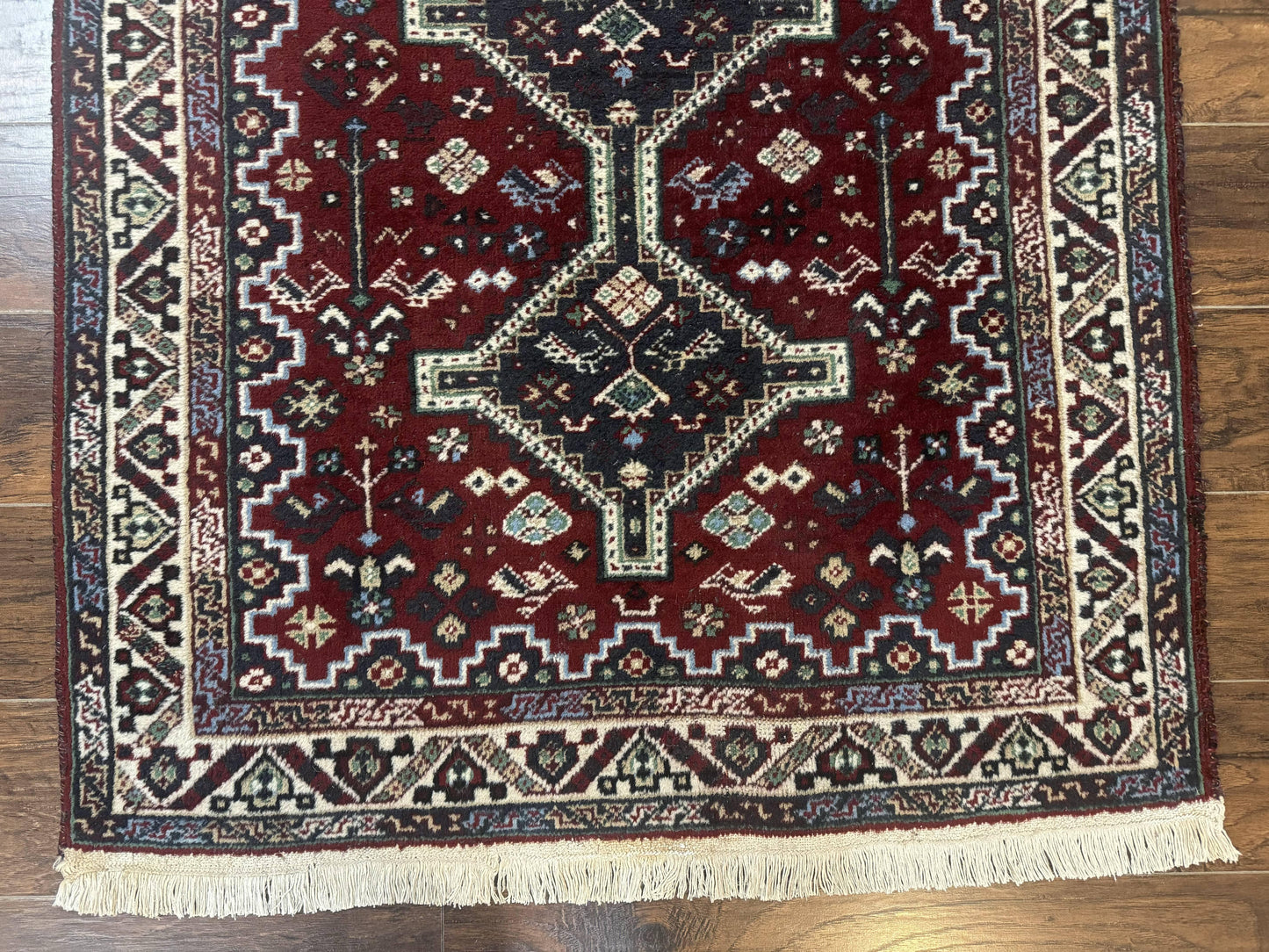 Persian Afshar Rug 4x5 Red Navy Geometric Tribal Wool Carpet