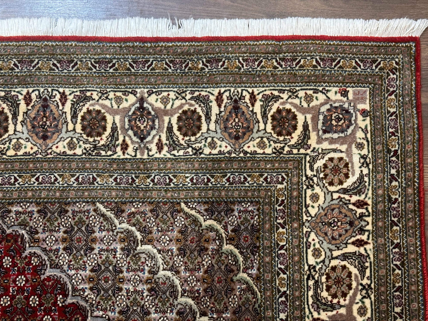 Persian Rug Tabriz 5x7 Very Fine 330 KPSI Wool Silk Red Ivory Herati Mahi