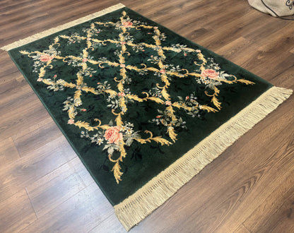 Karastan Garden of Eden Rug 4x6 Green Savonnerie Vintage Carpet