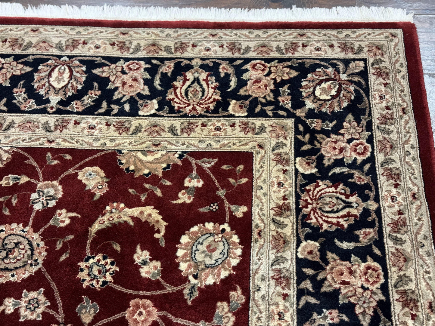 Maroon Persian Area Rug 8x10, Floral Allover, Pak Persian, Wool and Silk Highlights, Traditional Oriental Carpet