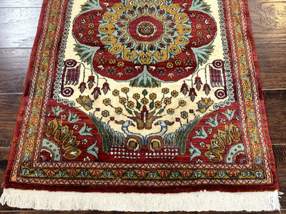 Persian Bijar Rug 2.6 x 4 Vintage Hand Knotted Wool Carpet Brick Red Ivory