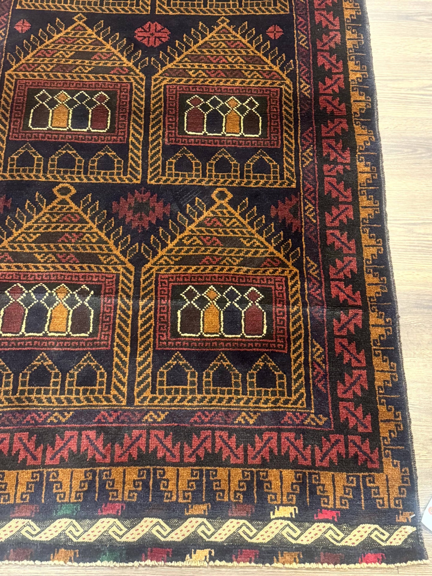 Afghan Balouch Rug Navy Blue 3x7 Handmade Hand Knotted Wool