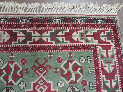 Kazak Rug Vintage Handmade Turkish Wool Rug 4x6 Fringed Carpet