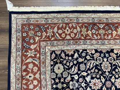 Indo Sarouk Rug 6x9, Vintage Indian Persian Rug, Wool Oriental Carpet, Navy Blue Red Allover Floral Rug, Traditional Very Fine Rug, Area Rug
