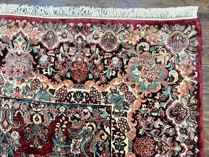 Persian Sarouk Rug 12x17, Wool Hand Knotted Antique Carpet, Dark Red, Traditional Floral Oriental Rug, 12 x 17 Extra Large Handmade Rug