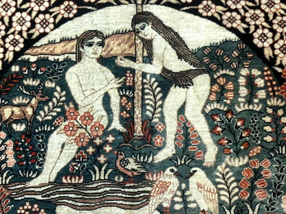 Stunning Sino Persian Pictorial Rug 2.7 x 4, Garden of Eden Adam & Eve Tree of Life Design, Extremely Fine 580 KPSI, Masterpiece