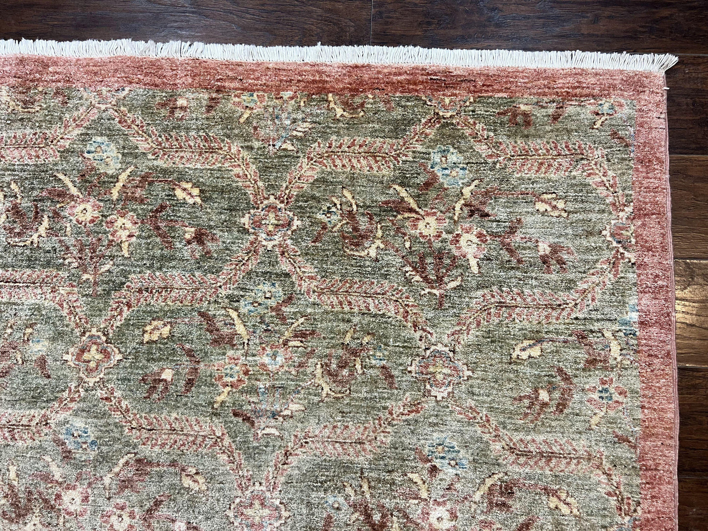 Large Modern Pakistani Rug 9x12, Handmade Wool Carpet, Peshawar Rug, Hand Knotted Oriental Rug, Contemporary, Floral, Light Green