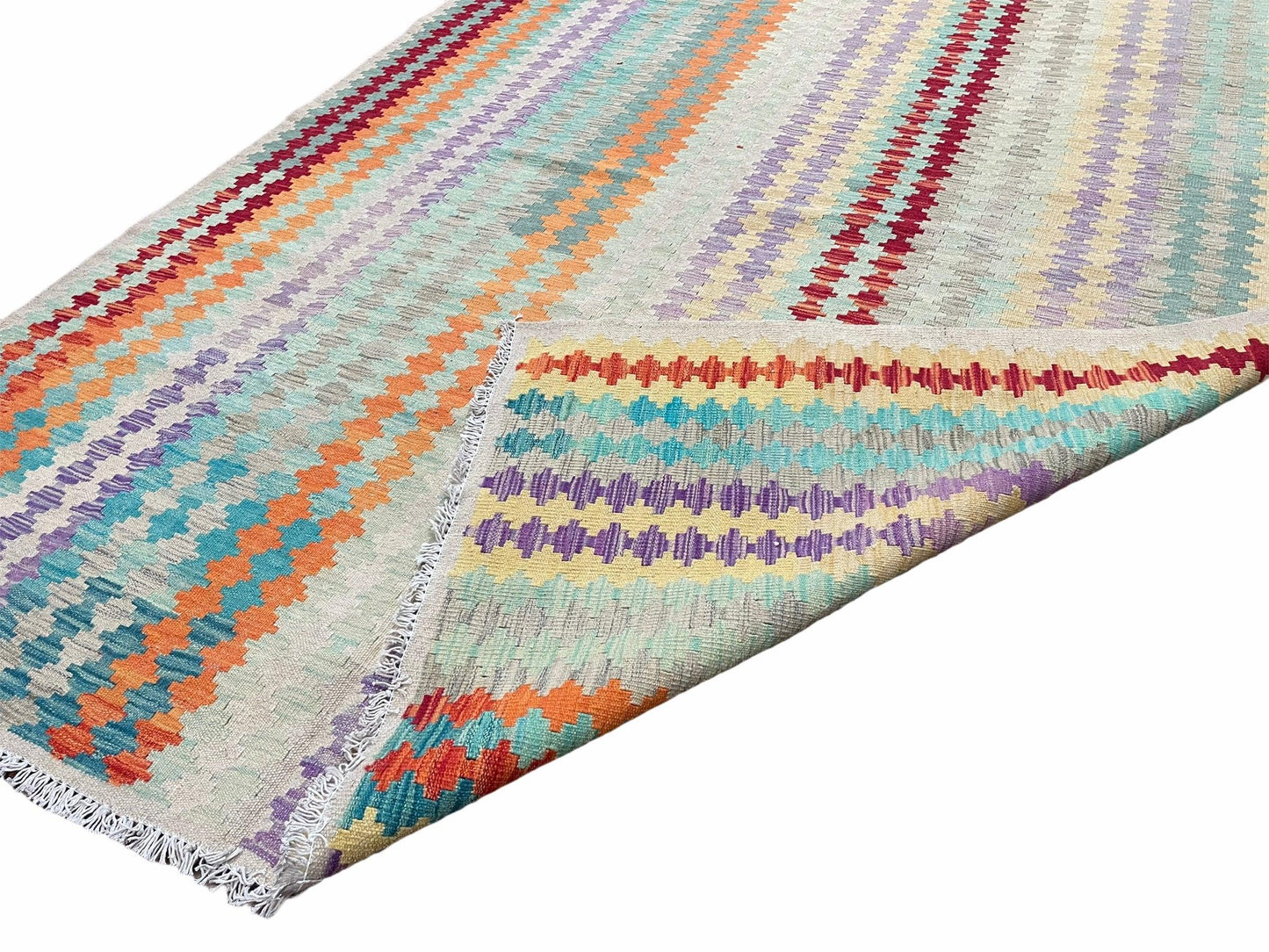 Colorful Kilim Rug 6x8 Turkish Flat Weave Wool Kilim Handmade Anatolian