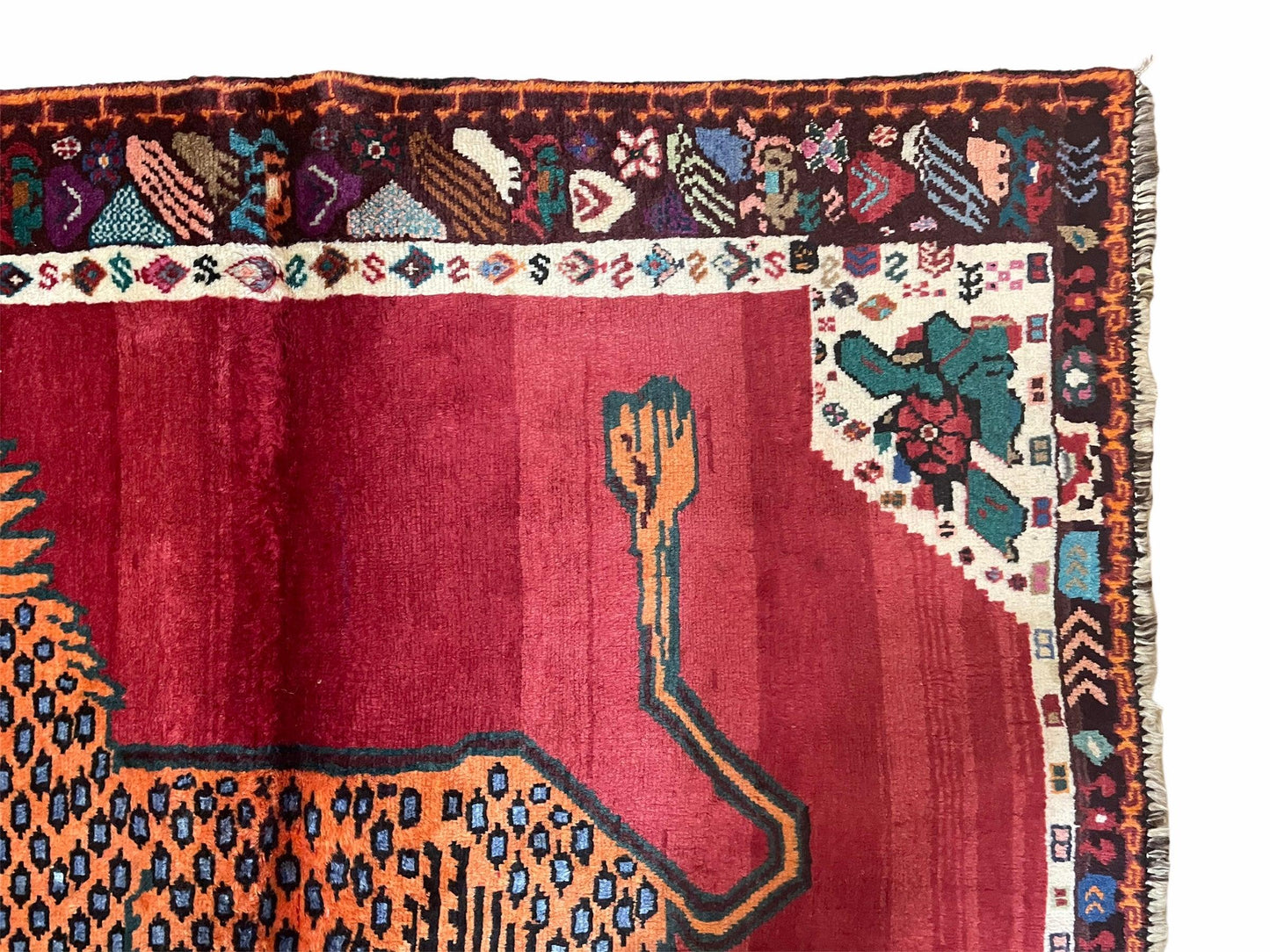 Antique Persian Gabbeh Rug Wool Hand Knotted 4x5 Lion Pictorial Tribal