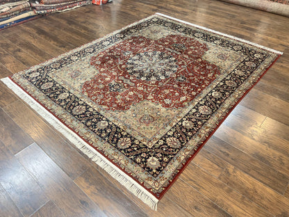 Persian Rug 8x10 Hand Knotted Wool Vintage Carpet Dome Medallion Floral Design