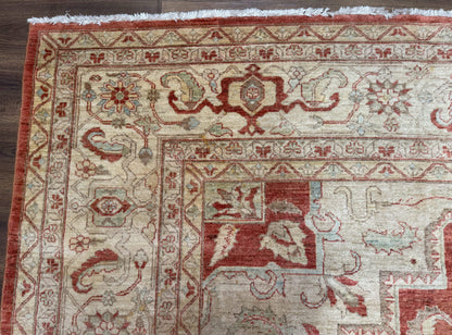 Turkish Heriz Serapi Rug 9x13 Geometric Medallion Hand Knotted Wool Vintage Area Rug