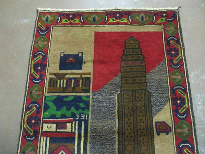 Afghan Balouch Pictorial Wool Rug Handmade Vintage Tribal 33 By 51 Inches