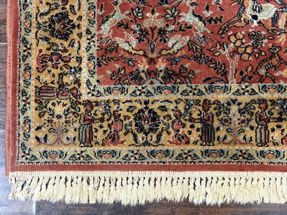 Persian Hunting Design Rug 4.7 x 6.5, Hunting Scene, Red-Orange, Wool, Belgian Power Loomed Carpet